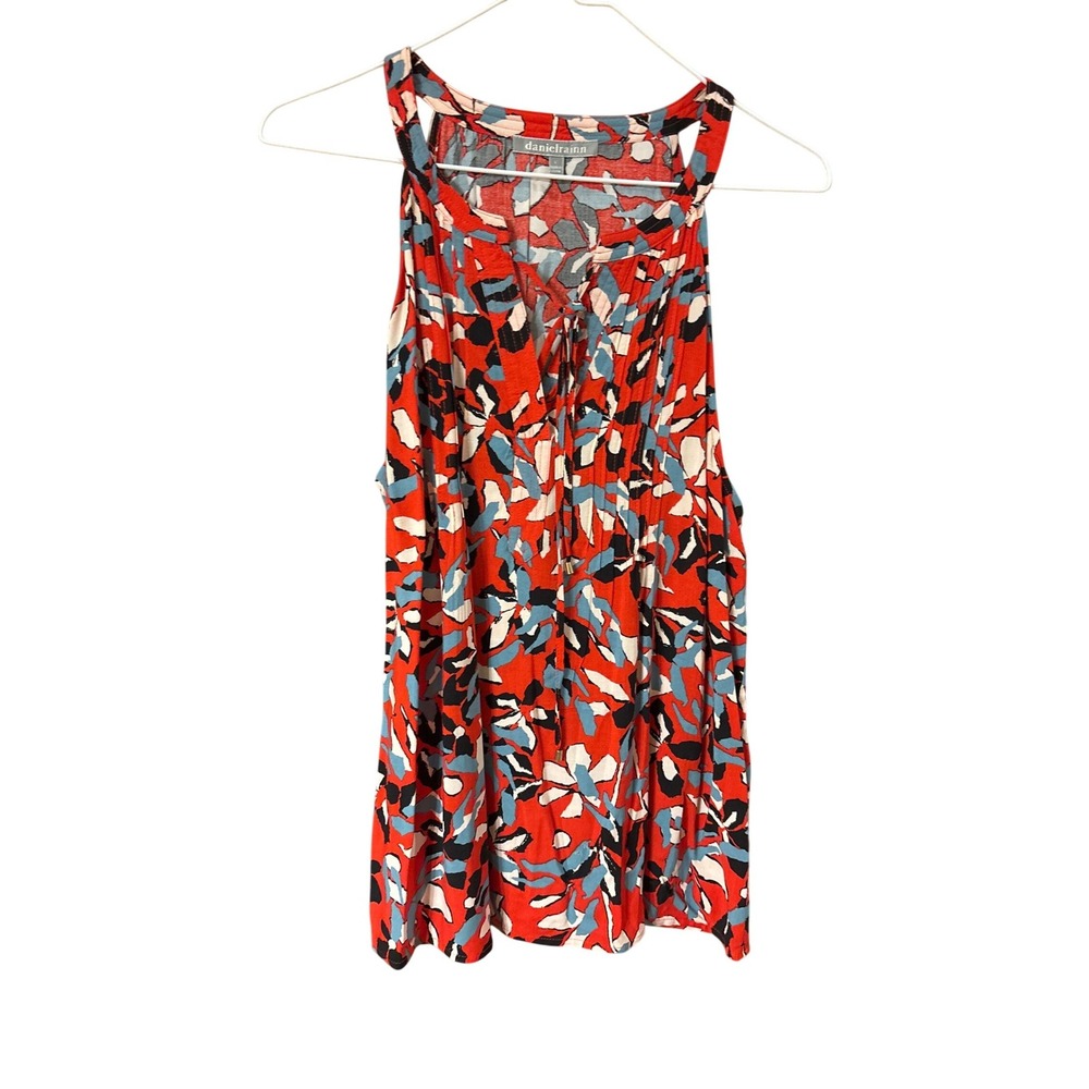 Daniel Rainn Red Abstract Floral Sleeveless Tie Neck Blouse Size‎ L